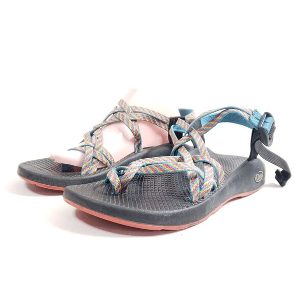Chaco Womens Size 11 Z/2 Classic Sandals Rainbow Straps Adjustable Webbing - Picture 2 of 8